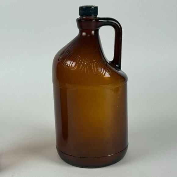 Vintage 1950s Clorox Bottles Set Amber Glass Brown Jug Prop Midcentury Decor Far - Picture 2 of 10